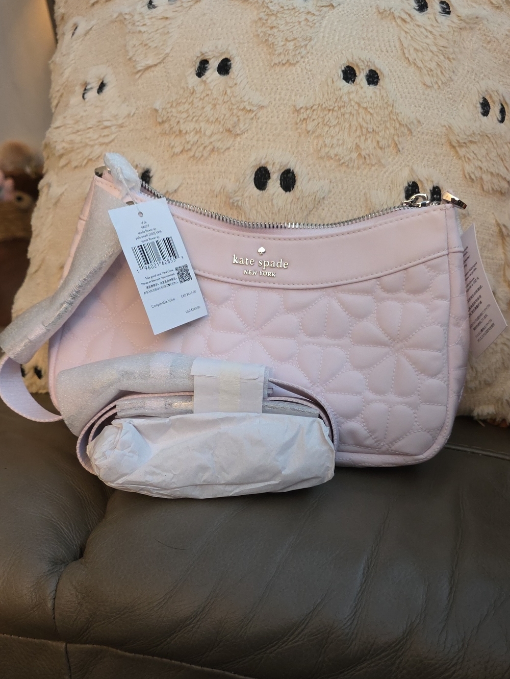 kate spade Quilted Heart Crossbody Bag in Pale Pink with Gold Logo